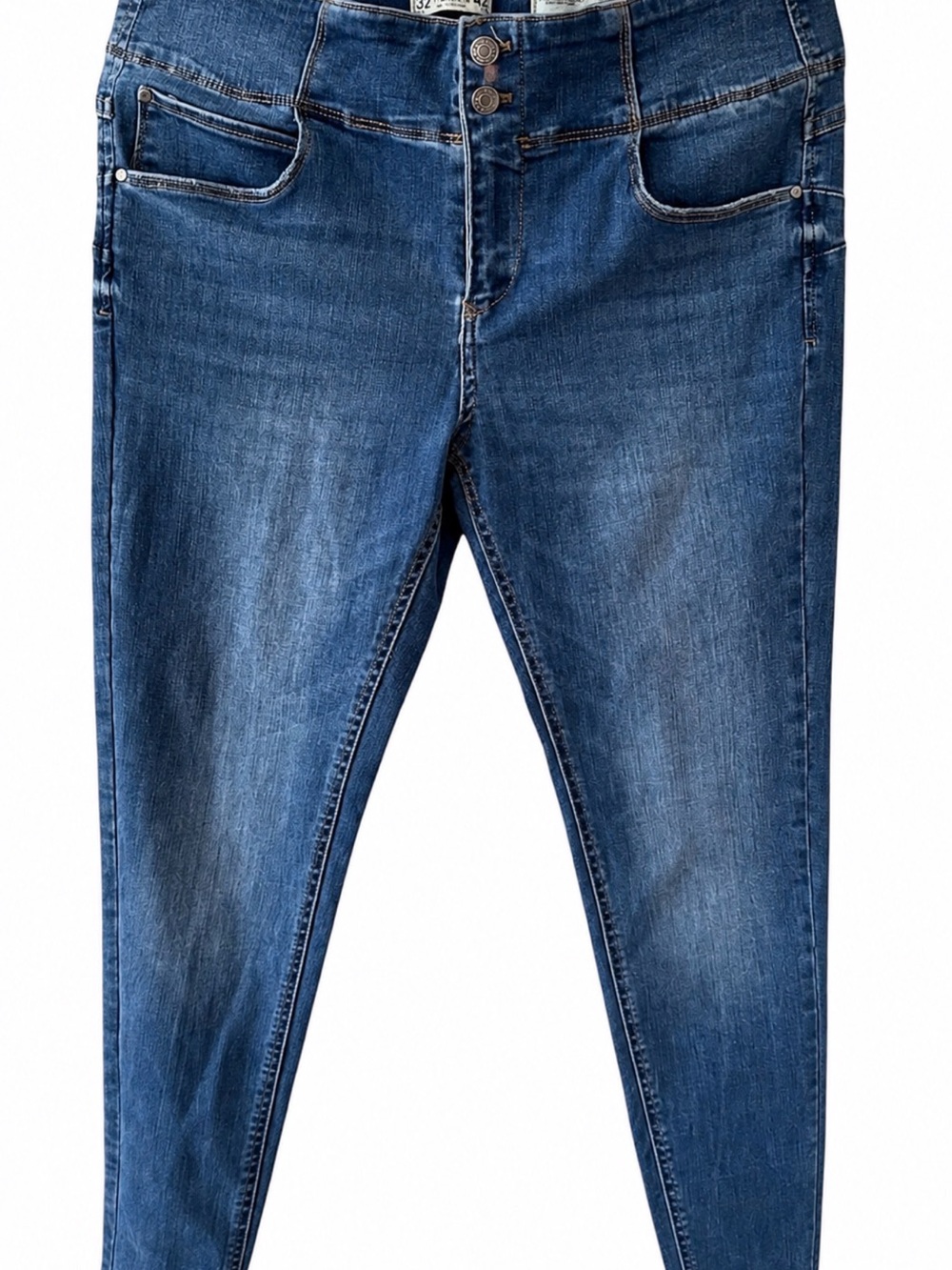 Sfera Women’s Stretch Jeans Size 42 / 32 Blue Wash Double Button Skinny Denim - Picture 2 of 14